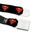 Superman Black Silver Seatbelt Belt - Superman Shield Black Webbing