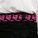 Superman Black Silver Seatbelt Belt - Diagonal Superman Logo w/Hearts Black/Pink Webbing