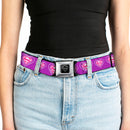 Superman Black Silver Seatbelt Belt - Superman Logo in Heart Purple/White/Pink Webbing