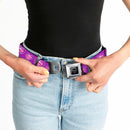 Superman Black Silver Seatbelt Belt - Superman Logo in Heart Purple/White/Pink Webbing