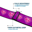 Superman Black Silver Seatbelt Belt - Superman Logo in Heart Purple/White/Pink Webbing