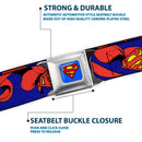 Superman Full Color Blue Seatbelt Belt - Superman Shield w/Cape Webbing