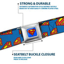 Superman Full Color Blue Seatbelt Belt - Super Shield Diagonal Royal Blue/Red Webbing