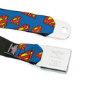 Superman Full Color Blue Seatbelt Belt - Super Shield Diagonal Royal Blue/Red Webbing