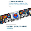 Superman Full Color Blue Seatbelt Belt - SUPERMAN Action Blocks White Webbing