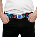 Superman Full Color Blue Seatbelt Belt - Superman Action Poses/Stars & Stripes Webbing