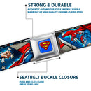 Superman Full Color Blue Seatbelt Belt - Superman Action Poses/Stars & Stripes Webbing