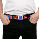 Superman Full Color Blue Seatbelt Belt - Superman Poses/American Flag Webbing