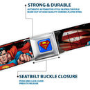 Superman Full Color Blue Seatbelt Belt - Superman Poses/American Flag Webbing