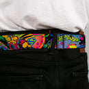 Superman Full Color Blue Seatbelt Belt - SUPERMAN Poses/Battling Mongul Black/Multi Neon Webbing