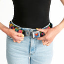 Superman Full Color Blue Seatbelt Belt - SUPERMAN Poses/Battling Mongul Black/Multi Neon Webbing