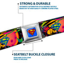 Superman Full Color Blue Seatbelt Belt - SUPERMAN Poses/Battling Mongul Black/Multi Neon Webbing
