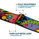 Superman Full Color Blue Seatbelt Belt - SUPERMAN Poses/Battling Mongul Black/Multi Neon Webbing