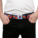 Superman Full Color Blue Seatbelt Belt - Superman Shield Diamond Outline Red/Blue/Yellow Webbing