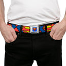 Superman Full Color Blue Seatbelt Belt - Superman Shield CLOSE-UP Blue/Red/Yellow Webbing