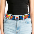 Superman Full Color Blue Seatbelt Belt - Superman Shield CLOSE-UP Blue/Red/Yellow Webbing
