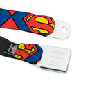 Superman Full Color Blue Seatbelt Belt - Superman Shield CLOSE-UP Blue/Red/Yellow Webbing