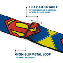 Superman Full Color Blue Seatbelt Belt - Jagged Superman Shield CLOSE-UP Yellow/Blue/Red Webbing