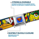 Superman Full Color Blue Seatbelt Belt - Classic ACTION COMICS Issue #1 Cover Superman Lifting Car Stacked Webbing