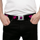 Superman Shield Full Color Black Hot Pink Seatbelt Belt - Superman Shield Black/Hot Pink Webbing