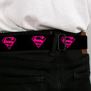 Superman Shield Full Color Black Hot Pink Seatbelt Belt - Superman Shield Black/Hot Pink Webbing