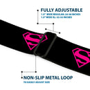 Superman Shield Full Color Black Hot Pink Seatbelt Belt - Superman Shield Black/Hot Pink Webbing