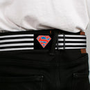 Superman Shield Full Color Black/White/Red/Blue Seatbelt Belt - Superman Shield Flip Americana Stripes Black/White/Red/Blue Webbing