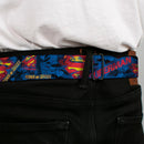 Superman Shield Rays Full Color Black Blue Red Yellow Seatbelt Belt - SUPERMAN MAN OF STEEL Shield Collage/Rays Black/Blues/Reds/Yellows Webbing