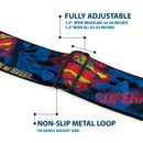 Superman Shield Rays Full Color Black Blue Red Yellow Seatbelt Belt - SUPERMAN MAN OF STEEL Shield Collage/Rays Black/Blues/Reds/Yellows Webbing