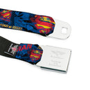 Superman Shield Rays Full Color Black Blue Red Yellow Seatbelt Belt - SUPERMAN MAN OF STEEL Shield Collage/Rays Black/Blues/Reds/Yellows Webbing