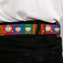 SOUTH PARK Title Logo Full Color Black/White Seatbelt Belt - South Park Boys Pose Blocks Multi Color Webbing