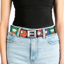 SOUTH PARK Title Logo Full Color Black/White Seatbelt Belt - South Park Boys Pose Blocks Multi Color Webbing