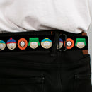 SOUTH PARK Title Logo Full Color Black/White Seatbelt Belt - South Park Boys Face Repeat Black Webbing