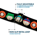 SOUTH PARK Title Logo Full Color Black/White Seatbelt Belt - South Park Boys Face Repeat Black Webbing