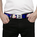 SOUTH PARK Title Logo Full Color Black/White Seatbelt Belt - South Park Cartman Holiday Quote Sweater Stitch Pose Blue Webbing