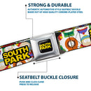 SOUTH PARK Title Logo Full Color Black/Yellow Seatbelt Belt - SOUTH PARK Title Logo and Characters Scattered White Webbing