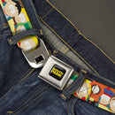 SOUTH PARK Title Logo Full Color Black/Yellow Seatbelt Belt - South Park School Kids Faces Stacked Webbing