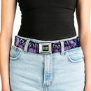 TEEN TITANS GO! Full Color Black Blue Yellow Seatbelt Belt - RAVEN/Trigon/Ghosts Cemetery Poses Purples Webbing