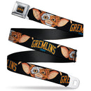 GREMLINS 1984 Title Logo Full Color Black/Blue/Orange Seatbelt Belt - GREMLINS 1984 Gizmo Face Close-Up Black Webbing
