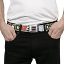 GREMLINS Title Logo Full Color Black/White/Red Seatbelt Belt - Gremlins GIZMO Text and Pose Blocks White/Multi Color Webbing
