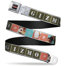 GREMLINS Title Logo Full Color Black/White/Red Seatbelt Belt - Gremlins GIZMO Text and Pose Blocks White/Multi Color Webbing