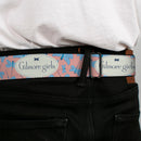 GILMORE GIRLS Title Logo Full Color Blue/White Seatbelt Belt - GILMORE GIRLS Title Logo and Dragon Flies Scattered Pink/White/Blues Webbing