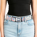 GILMORE GIRLS Title Logo Full Color Blue/White Seatbelt Belt - GILMORE GIRLS Title Logo and Dragon Flies Scattered Pink/White/Blues Webbing