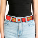 Wonder Woman Logo Full Color Red Seatbelt Belt - Wonder Woman Logo Red Webbing