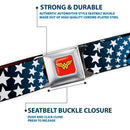 Wonder Woman Logo Full Color Red Seatbelt Belt - Wonder Woman Face w/Stars Webbing