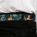 Wonder Woman Logo Full Color Red Seatbelt Belt - WONDER WOMAN 4-Poses Skyline & Stars Blues Webbing