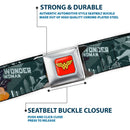 Wonder Woman Logo Full Color Red Seatbelt Belt - WONDER WOMAN 4-Poses Skyline & Stars Blues Webbing