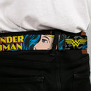 Wonder Woman Logo Full Color Red Seatbelt Belt - WONDER WOMAN w/Face CLOSE-UP Leopard Black/Gray Webbing