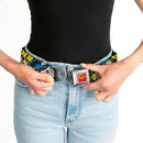 Wonder Woman Logo Full Color Red Seatbelt Belt - WONDER WOMAN w/Face CLOSE-UP Leopard Black/Gray Webbing