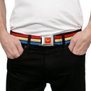 Wonder Woman Logo Full Color Red Seatbelt Belt - Wonder Woman Stripe/Stars Red/Gold/Blue/White Webbing